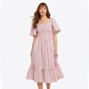 Draper James Deana Colorful Striped Cotton Smocked Dress